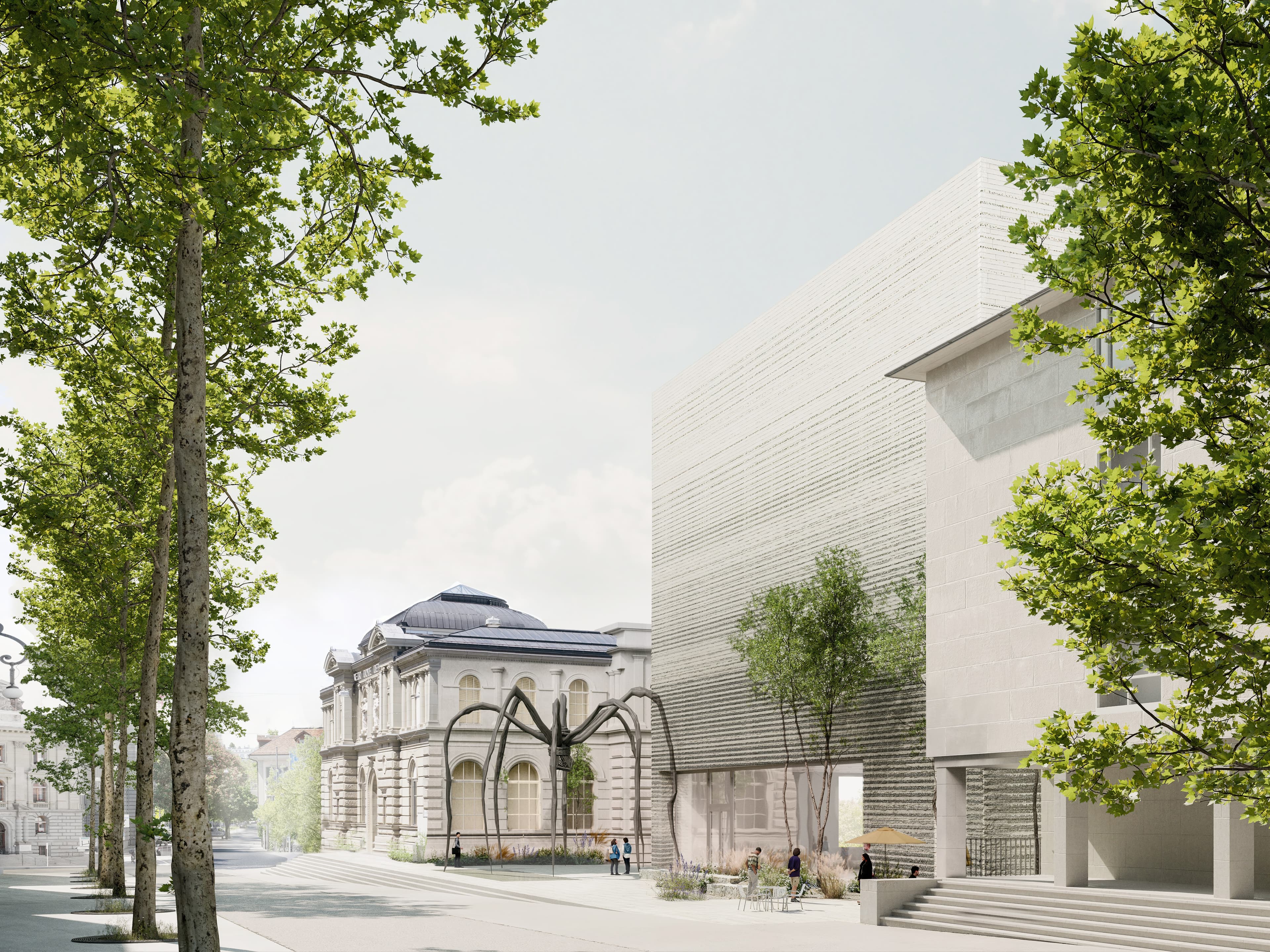 Visualisierung des Siegerprojekts «Eiger», Blick auf das Kunstmuseum Bern der Zukunft vom Waisenhausplatz aus