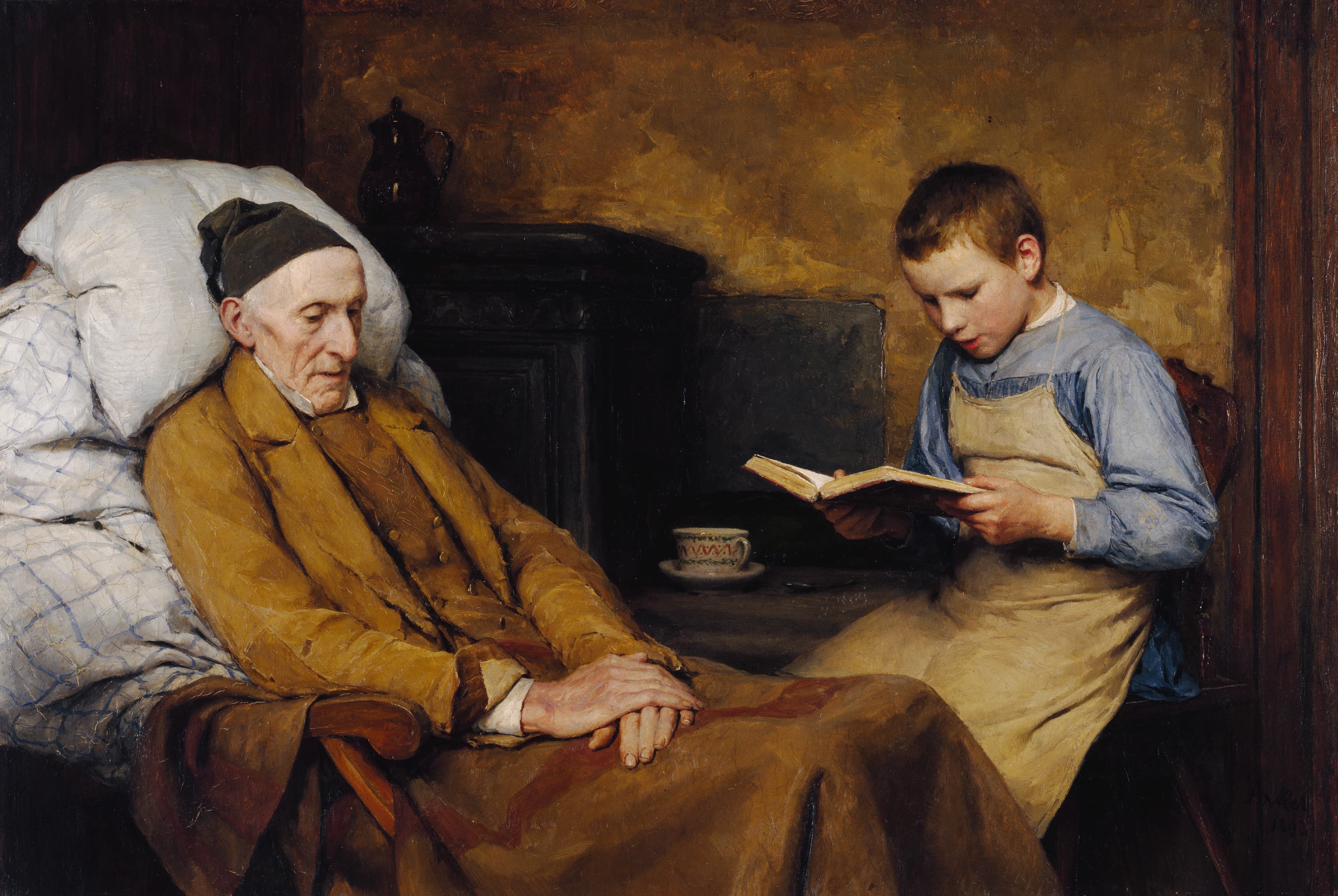 Ölgemälde von Albert Anker aus dem Jahr 1893 mit dem Titel "Die Andacht des Grossvaters" 