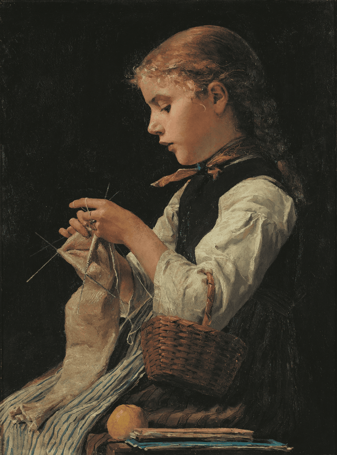 Strickendes Mädchen von Albert Anker